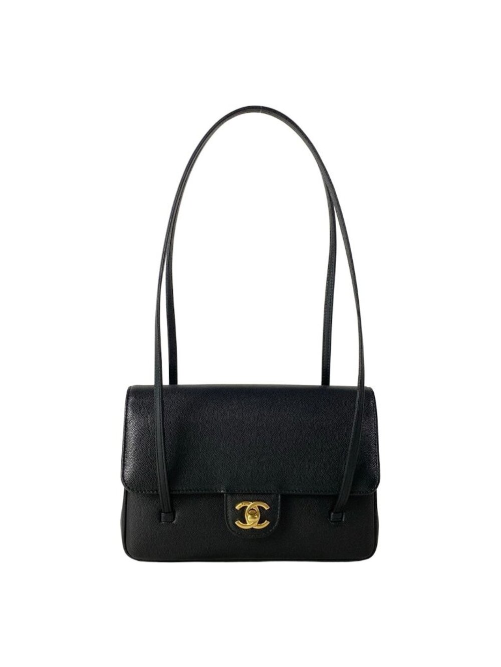 Chanel Shoulder Bag Small Flap Black Vintage Gold